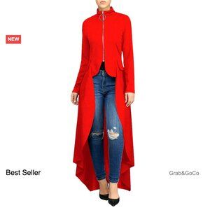 Long Dovetail Gothic Trench Coat Zipper Up Tailcoat Jacket Polka Dot